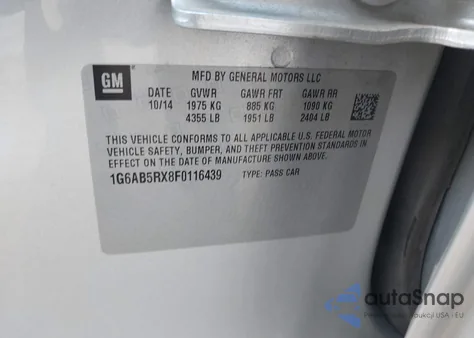 2015 Cadillac Ats Luxury из США, поврежденный, VIN 1G6AB5RX8F0116439